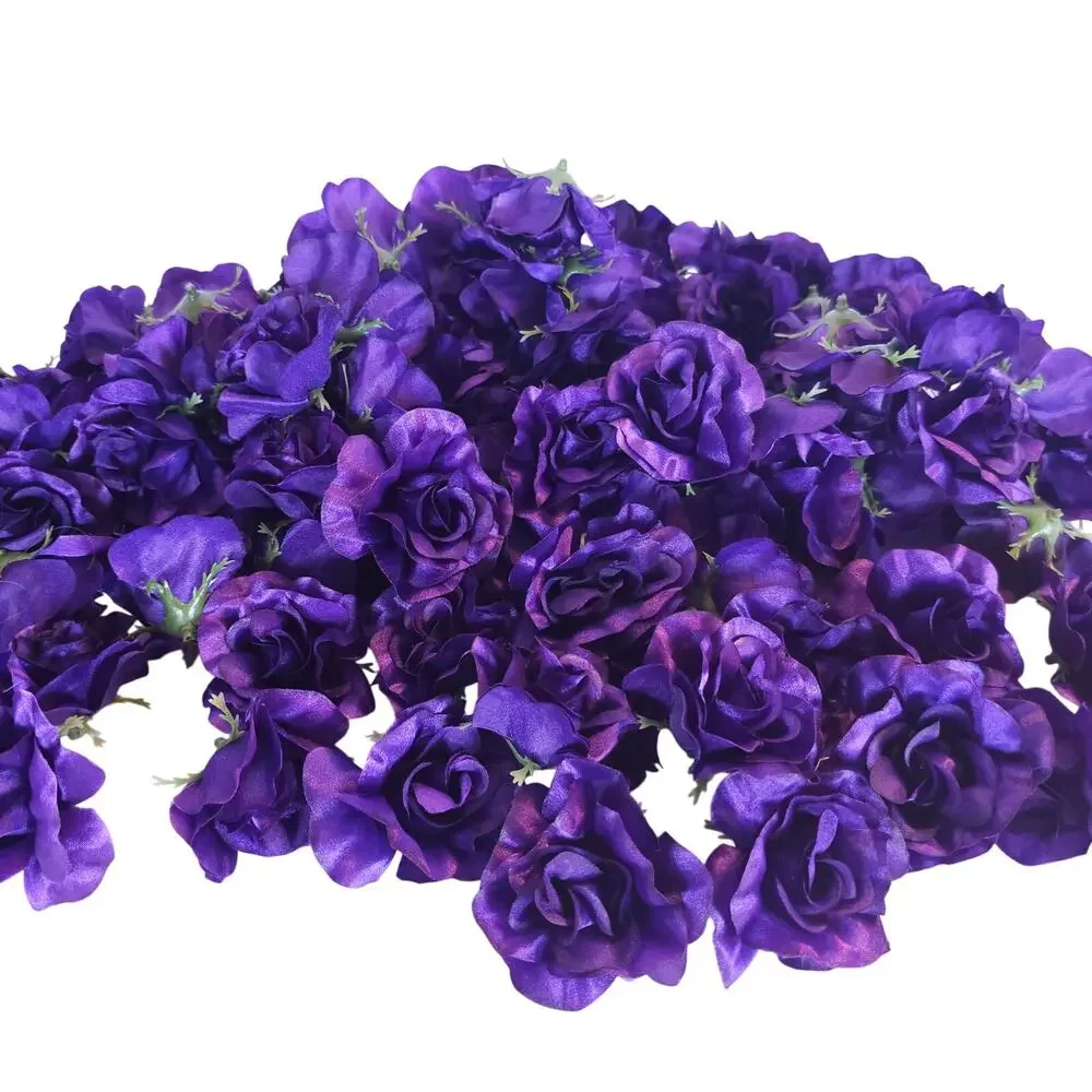 105 Purple Satin Rose Heads Lot Open Roses Buds Stemless Wedding Craft Decor